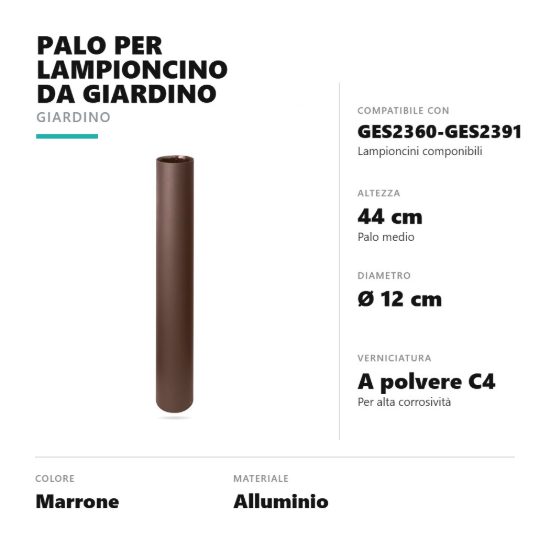Gea luce ges2360 palo medio per testapalo lampioncini da giardino marrone