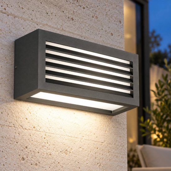 Gea luce ges310 applique da esterno rettangolare biemissione grigio antracite e27 ip54