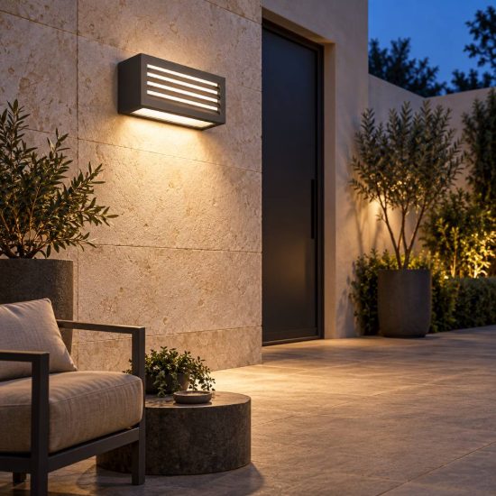 Gea luce ges310 applique da esterno rettangolare biemissione grigio antracite e27 ip54