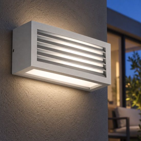 Gea luce ges310 applique da esterno rettangolare biemissione grigio alluminio e27 ip54
