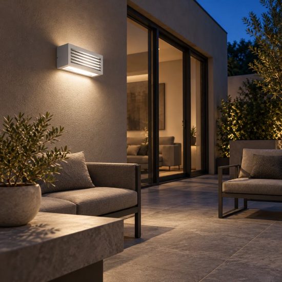Gea luce ges310 applique da esterno rettangolare biemissione grigio alluminio e27 ip54