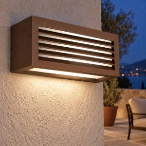 Gea luce ges310 applique da esterno rettangolare biemissione marrone e27 ip54