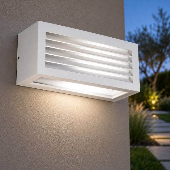 Gea luce ges310 applique da esterno rettangolare biemissione bianca e27 ip54