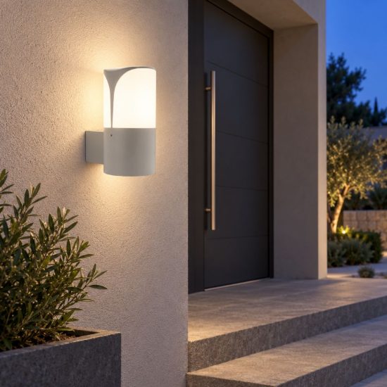 Gea luce ges713 applique da esterno a cilindro grigio metallizzato e27 ip44