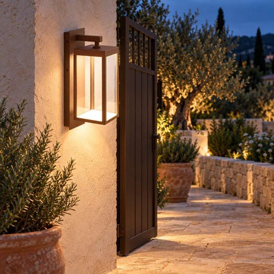 Gea luce ges770 applique da esterno a lanterna marrone led 13w 4000k ip65