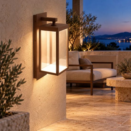 Gea luce ges770 applique da esterno a lanterna marrone led 13w 3000k ip65