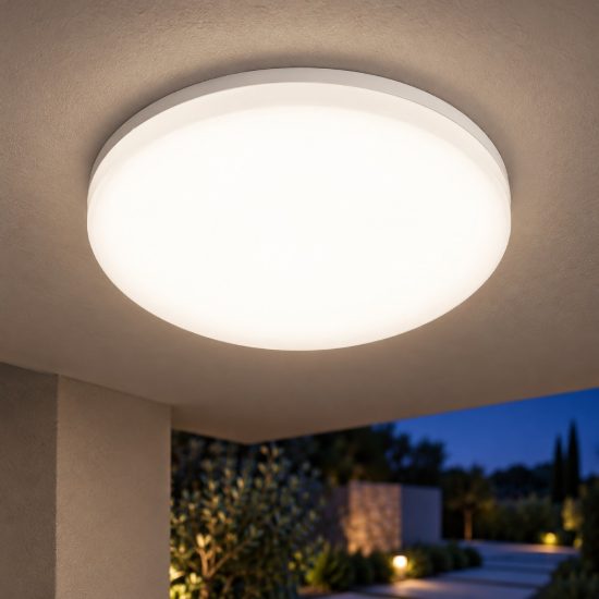 Gea luce ges830 plafoniera da esterno led 18w 4000k ip66 moderna rotonda bianca