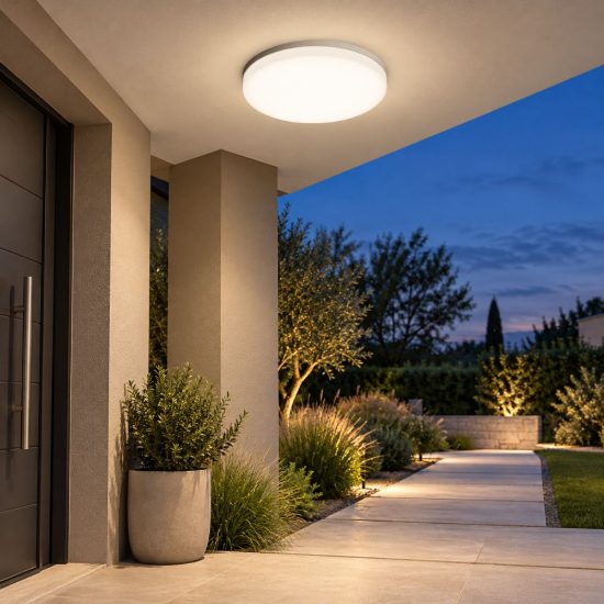 Gea luce ges830 plafoniera da esterno led 18w 4000k ip66 moderna rotonda bianca