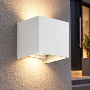 Gea luce ges860c applique da esterno quadrata biemissione bianca led 2x5w 3000k ip54
