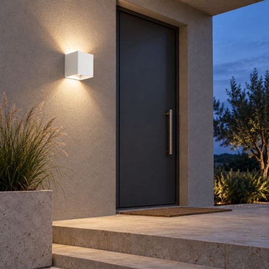 Gea luce ges860c applique da esterno quadrata biemissione bianca led 2x5w 3000k ip54
