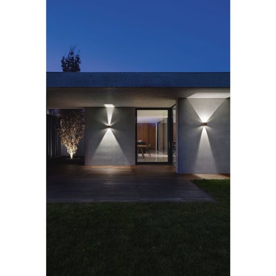Gea luce ges860c applique da esterno quadrata biemissione bianca led 2x5w 3000k ip54