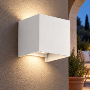 Gea luce ges860c applique da esterno quadrata biemissione bianca led 2x5w 4000k ip54
