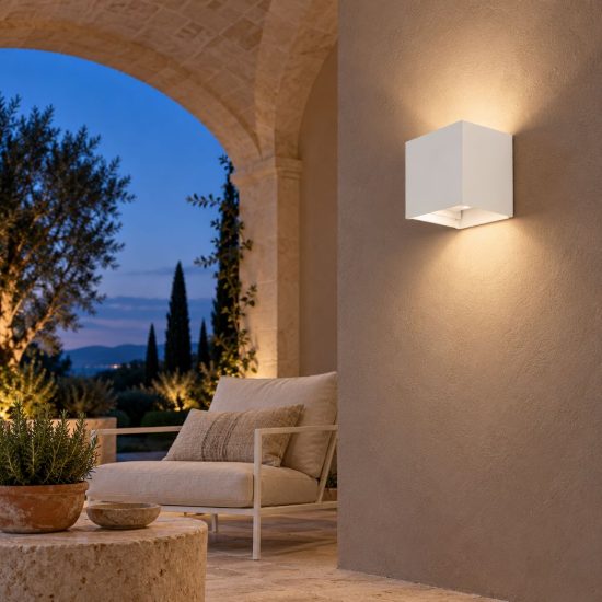 Gea luce ges860c applique da esterno quadrata biemissione bianca led 2x5w 4000k ip54