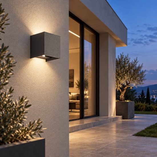 Gea luce ges860c applique da esterno quadrata biemissione grigio antracite led 2x5w 3000k ip54