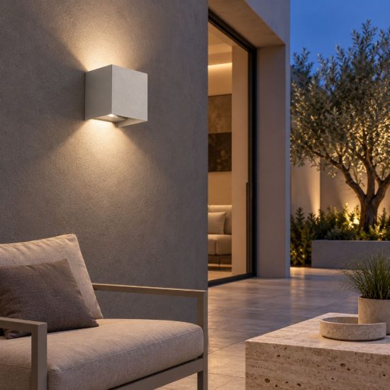 Gea luce ges860c applique da esterno quadrata biemissione grigio alluminio led 2x5w 4000k ip54