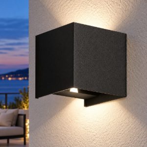 Gea luce ges860c applique da esterno quadrata biemissione nera led 2x5w 3000k ip54