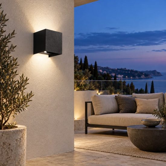 Gea luce ges860c applique da esterno quadrata biemissione nera led 2x5w 3000k ip54