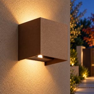 Gea luce ges860c applique da esterno quadrata biemissione marrone led 2x5w 4000k ip54