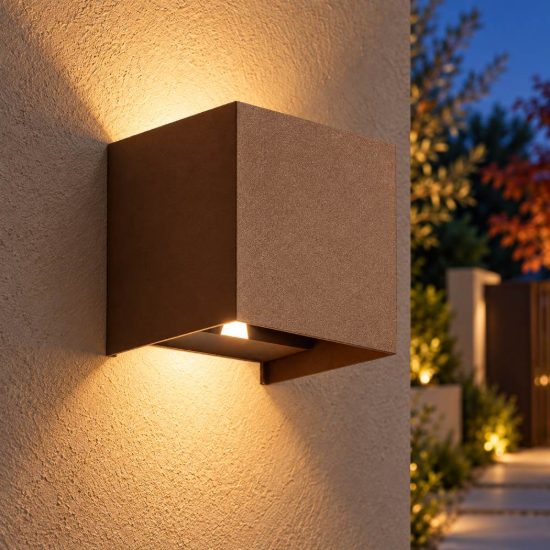 Gea luce ges860c applique da esterno quadrata biemissione marrone led 2x5w 4000k ip54