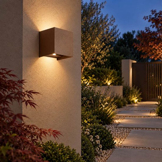 Gea luce ges860c applique da esterno quadrata biemissione marrone led 2x5w 4000k ip54