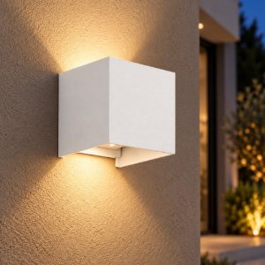Gea luce ges860c applique da esterno quadrata biemissione bianca led 2x10w 3000k ip65