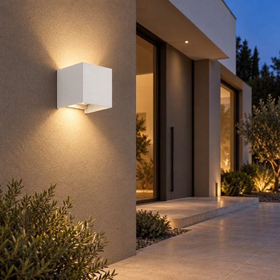 Gea luce ges860c applique da esterno quadrata biemissione bianca led 2x10w 3000k ip65