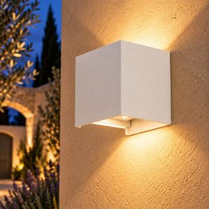 Gea luce ges860c applique da esterno quadrata biemissione bianca led 2x10w 4000k ip65