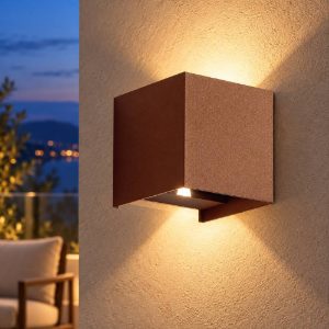 Gea luce ges860c applique da esterno quadrata biemissione marrone led 2x10w 3000k ip65