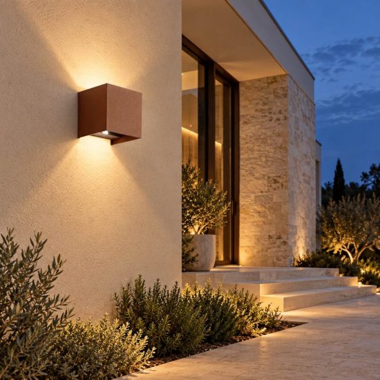 Gea luce ges860c applique da esterno quadrata biemissione marrone led 2x10w 3000k ip65