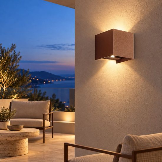 Gea luce ges860c applique da esterno quadrata biemissione marrone led 2x10w 4000k ip65