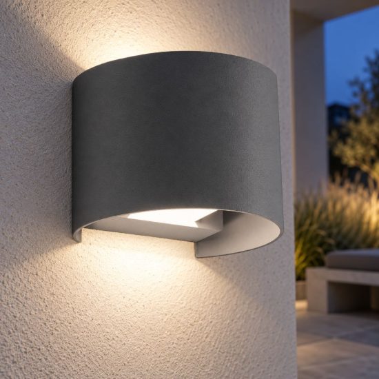 Gea luce ges871n applique da esterno curva biemissione grigio antracite led 2x5w 4000k ip54