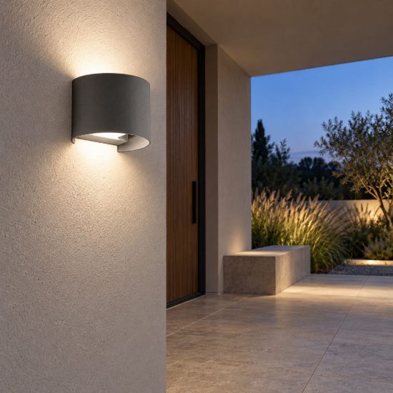 Gea luce ges871n applique da esterno curva biemissione grigio antracite led 2x5w 4000k ip54