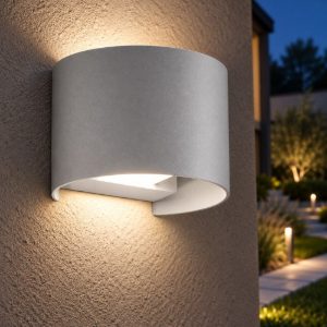 Gea luce ges871n applique da esterno curva biemissione grigio alluminio led 2x5w 3000k ip54