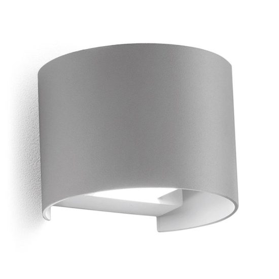 Gea luce ges871n applique da esterno curva biemissione grigio alluminio led 2x5w 3000k ip54