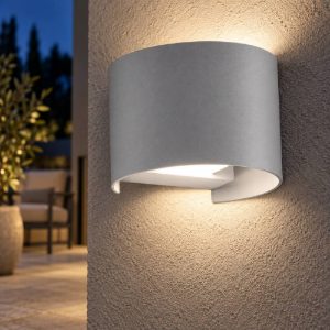 Gea luce ges871n applique da esterno curva biemissione grigio alluminio led 2x5w 4000k ip54
