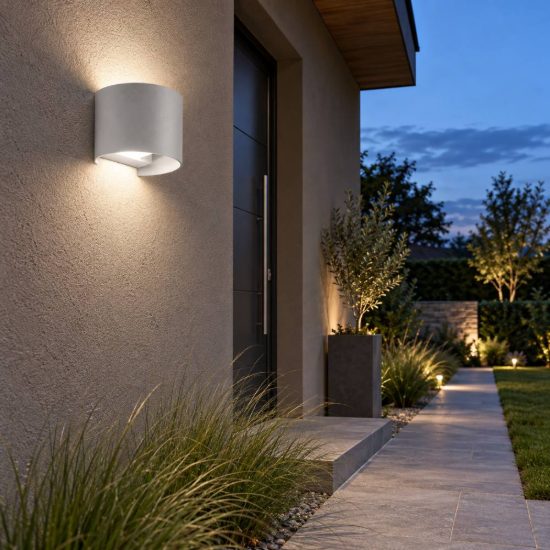 Gea luce ges871n applique da esterno curva biemissione grigio alluminio led 2x5w 4000k ip54