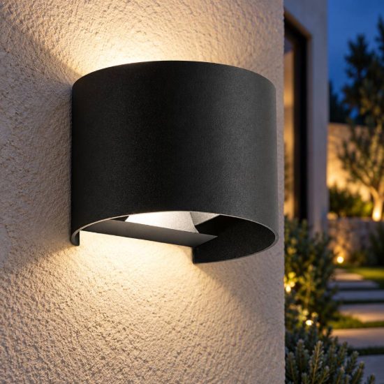 Gea luce ges871n applique da esterno curva biemissione nera led 2x5w 4000k ip54