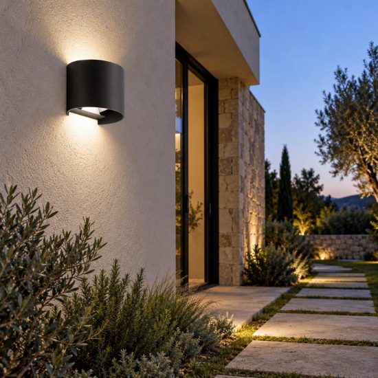 Gea luce ges871n applique da esterno curva biemissione nera led 2x5w 4000k ip54
