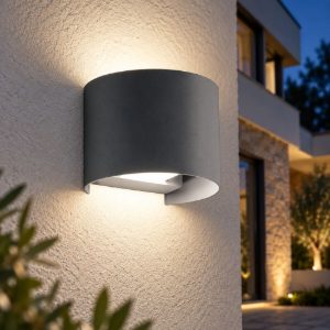 Gea luce ges871n applique da esterno curva biemissione grigio antracite led 2x10w 3000k ip65