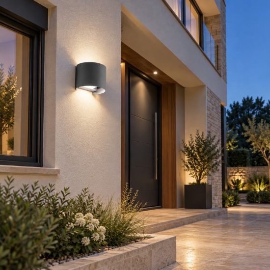 Gea luce ges871n applique da esterno curva biemissione grigio antracite led 2x10w 3000k ip65