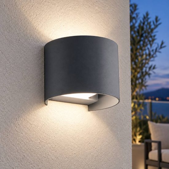 Gea luce ges871n applique da esterno curva biemissione grigio antracite led 2x10w 4000k ip65