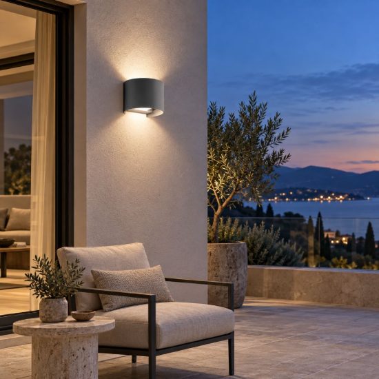 Gea luce ges871n applique da esterno curva biemissione grigio antracite led 2x10w 4000k ip65