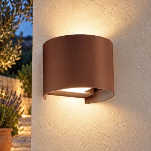 Gea luce ges871n applique da esterno curva biemissione marrone led 2x10w 3000k ip65