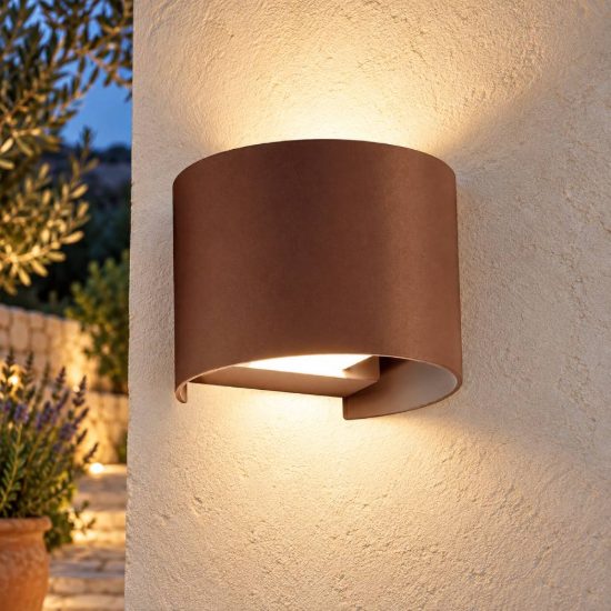 Gea luce ges871n applique da esterno curva biemissione marrone led 2x10w 3000k ip65