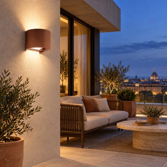 Gea luce ges871n applique da esterno curva biemissione marrone led 2x10w 4000k ip65