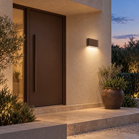 Gea luce ges880c applique da esterno biemissione piccola marrone led 2x6w 3000k ip54
