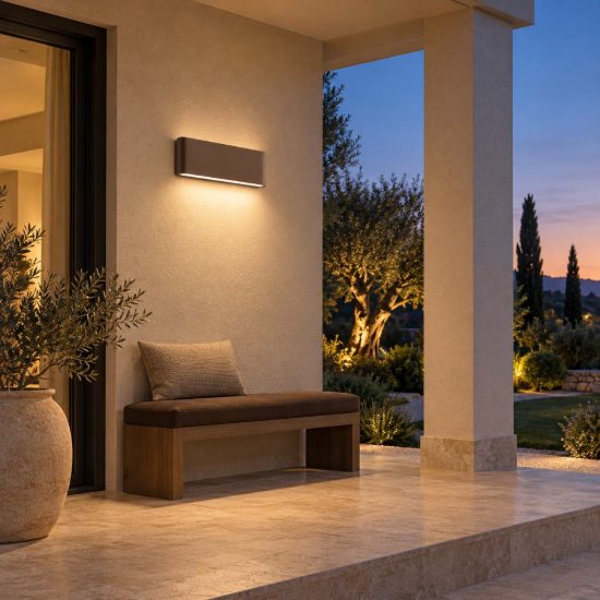 Gea luce ges880c applique da esterno biemissione grande marrone led 2x12w 3000k ip54