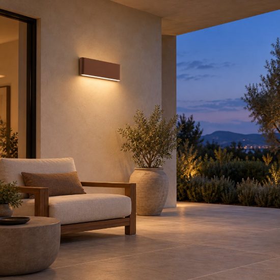 Gea luce ges880c applique da esterno biemissione grande marrone led 2x12w 4000k ip54