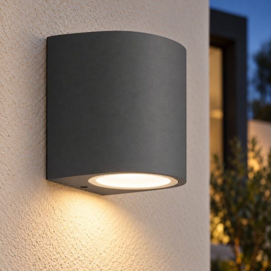 Gea luce vejo applique da esterno curva monoemissione grigio antracite gu10 ip44