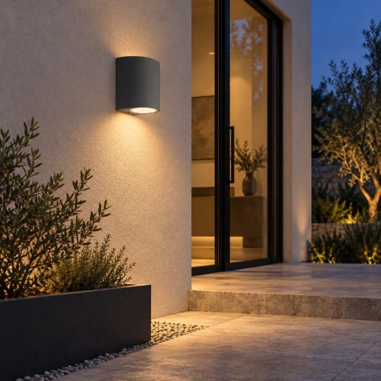 Gea luce vejo applique da esterno curva monoemissione grigio antracite gu10 ip44